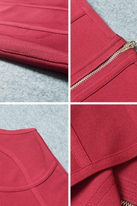 Woman wearing a figure flattering  Lea Bandage Midi Dress - Red Wine Bodycon Collection