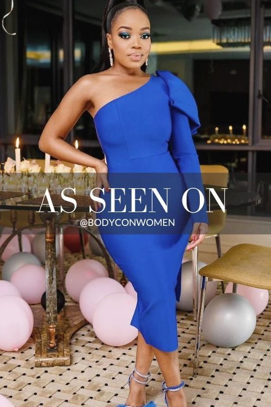 Woman wearing a figure flattering  Lela Long Sleeve Bandage Midi Dress - Apricot Orange BODYCON COLLECTION