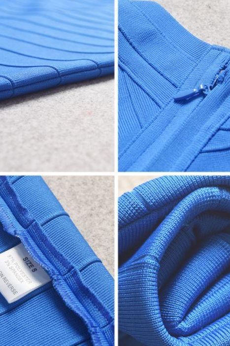 Woman wearing a figure flattering  Miranda Bandage Mini Dress - Royal Blue Bodycon Collection