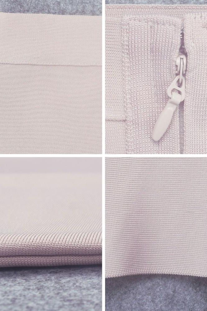 Woman wearing a figure flattering  Pencil High Waist Bandage Knee Length Skirt - Cream BODYCON COLLECTION