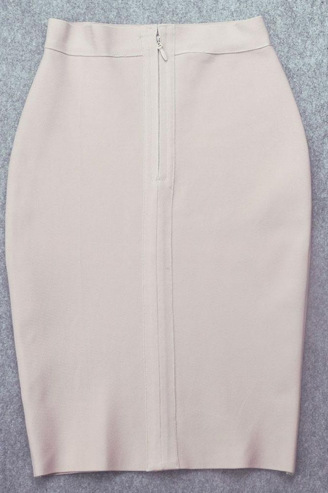 Woman wearing a figure flattering  Pencil High Waist Bandage Knee Length Skirt - Cream BODYCON COLLECTION