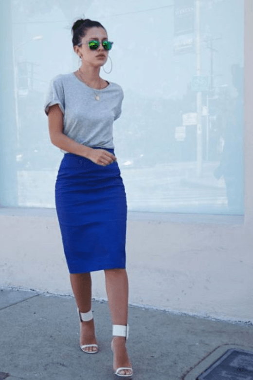 Woman wearing a figure flattering  Pencil High Waist Bandage Knee Length Skirt - Hot Pink BODYCON COLLECTION