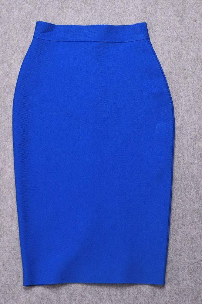 Woman wearing a figure flattering  Pencil High Waist Bandage Knee Length Skirt - Royal Blue BODYCON COLLECTION