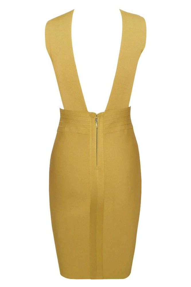 Woman wearing a figure flattering  Pia Bandage Dress - Olive Green BODYCON COLLECTION