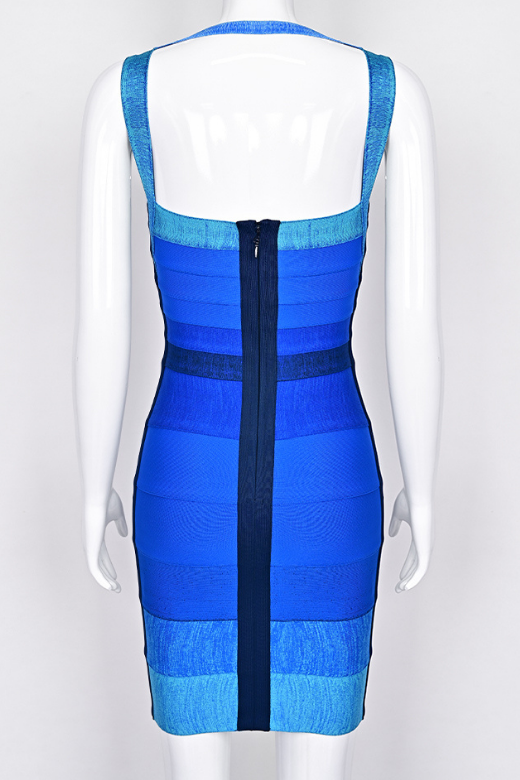 Woman wearing a figure flattering  Portia Bandage Mini Dress - Royal Blue BODYCON COLLECTION Pty Ltd