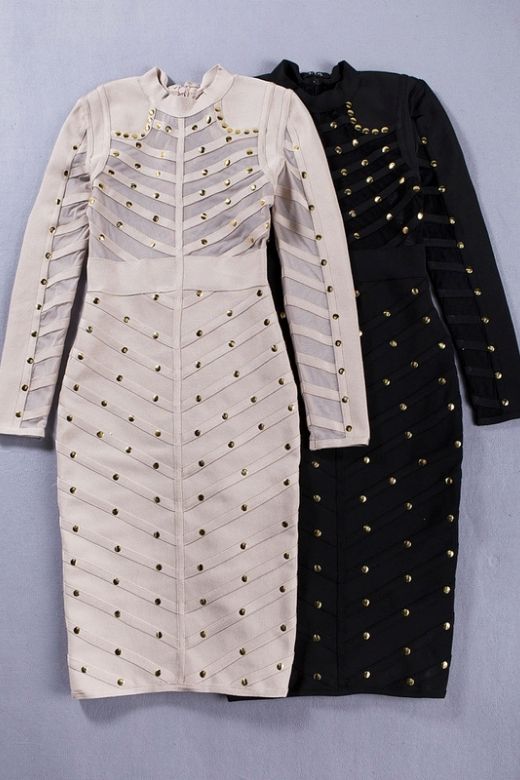 Woman wearing a figure flattering  Rosa Long Sleeve Bodycon Dress - Classic Black BODYCON COLLECTION