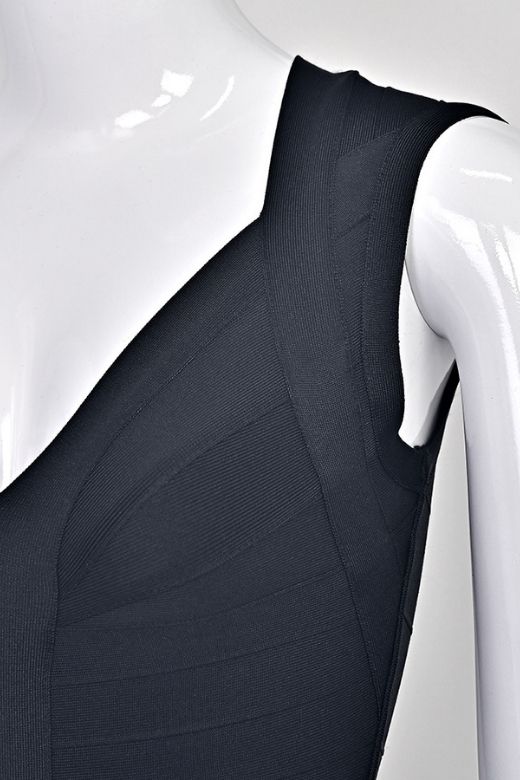 Woman wearing a figure flattering  Sabrina Bandage Mini Dress - Classic Black BODYCON COLLECTION Pty Ltd