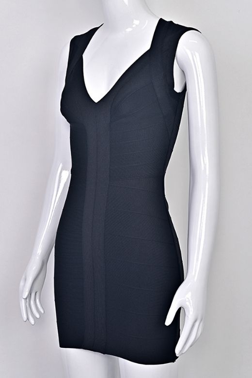 Woman wearing a figure flattering  Sabrina Bandage Mini Dress - Classic Black BODYCON COLLECTION Pty Ltd