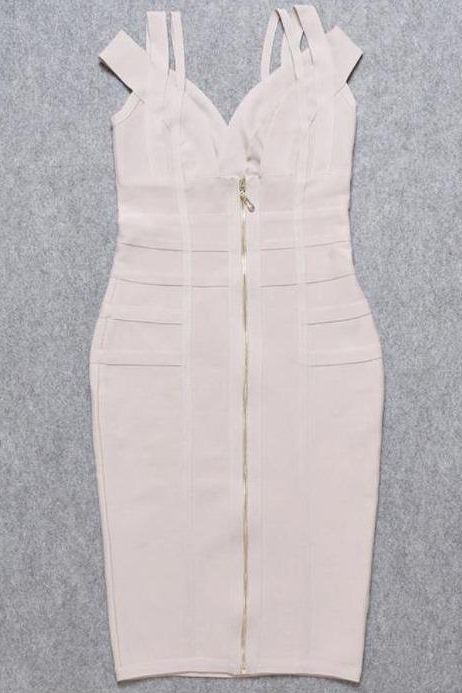 Woman wearing a figure flattering  Sia Bandage Dress - Cream Bodycon Collection