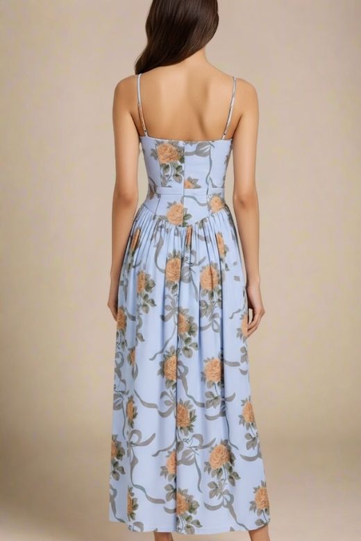 Woman wearing a figure flattering  Tasmin Midi Dress - Sky Blue BODYCON COLLECTION